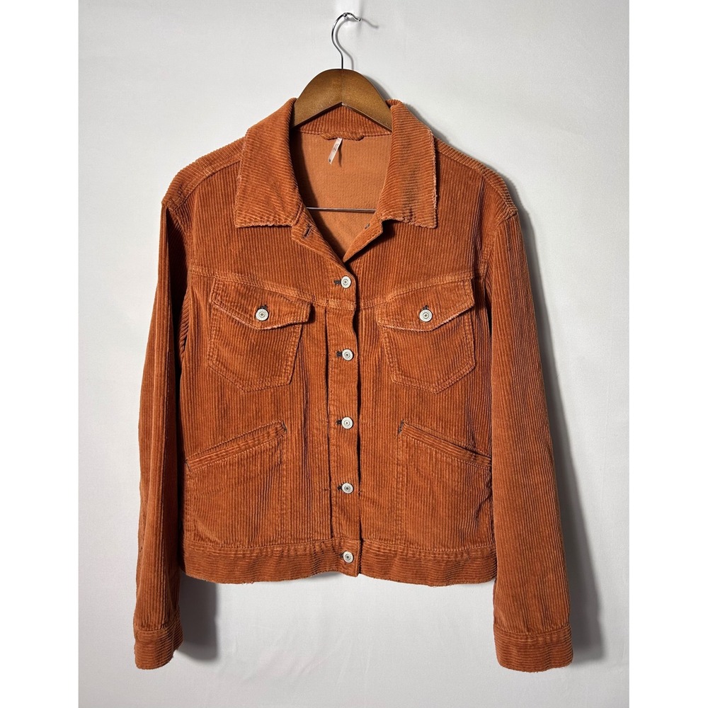 Free People Women Orange Corduroy Trucker Jacket Size M